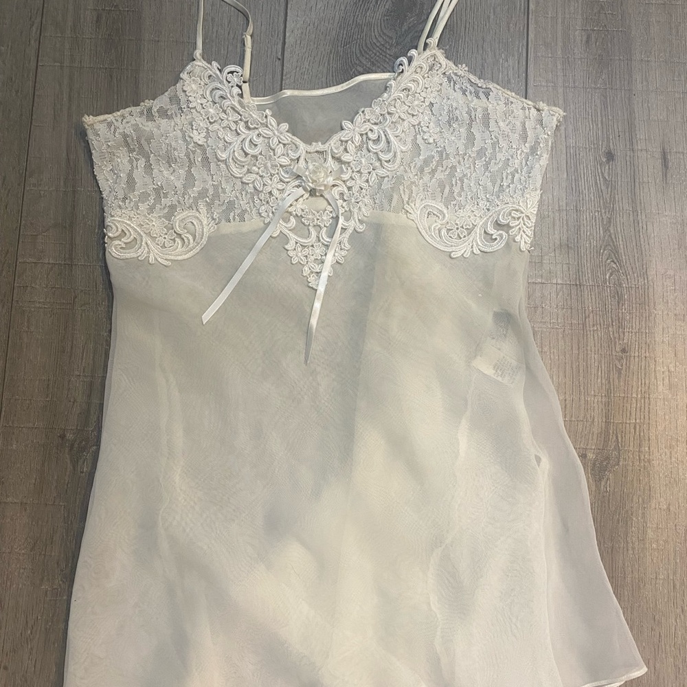 Cacique White Lace Chemise with Spaghetti Straps